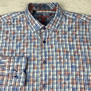 Visconti Black Dress Shirt Mens XL Blue/Orange Geometic Print-Checks Flip Cuffs